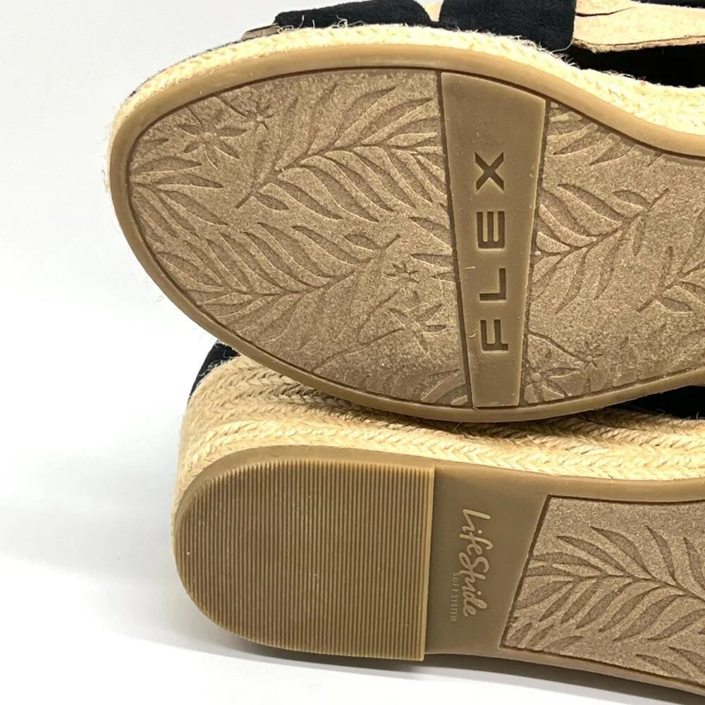 Lifestride Womens Size 9‎ Siesta Black Espadrilles Wedges Sandals Shoes
